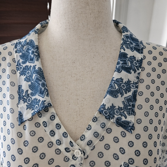 Free People Blue and White Button Down Shirt - Picture 2 of 7